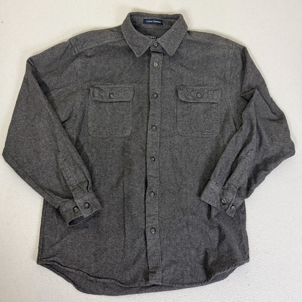 Northern Expedition Cotton Chamois Shirt Gray Button Front Flannel LG